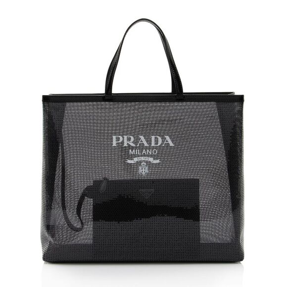 Prada Sequin Mesh Logo Large Tote